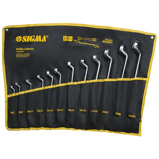 Ключі накидні Sigma 12 шт 6-32 мм CrV satine (тк. чохол) (6010061) - фото 1