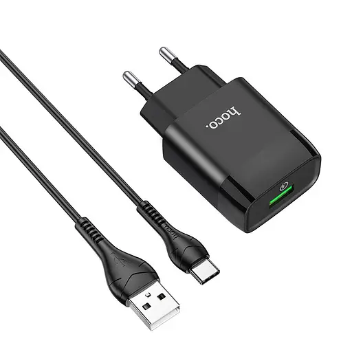 МЗП Hoco C72Q Glorious QC3.0 18W (1USB-A) + кабель USB to Type-C Чорний