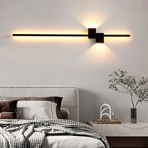 Настінний чорний світильник Сomfort у корпусі 80 см Line F Арт. WM23/800 BK - фото 2