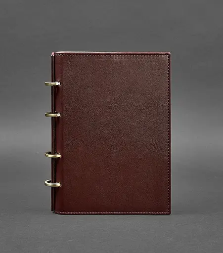 Шкіряний блокнот на кільцях (софт-бук) 9.0 з твердою бордовою обкладинкою - фото 1