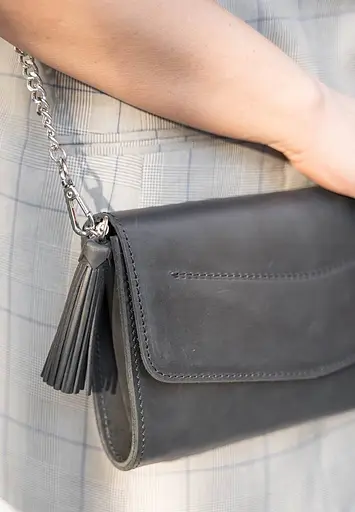 Шкіряна жіноча сумка Еліс чорна crazy horse - фото 8