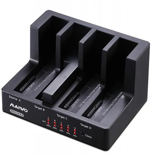 Внешний карман Maiwo клонир. для 4*HDD 2,5"/3,5" SATA/SSD через USB3.0 безвинтов. крепл. пластик черн. (K3094A) - фото 1