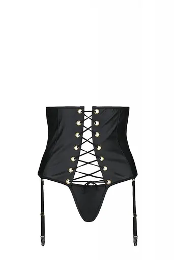 Пояс-корсет из экокожи Passion Celine Set with Open Bra black шнуровка пажи стринги 4XL/5XL - фото 3
