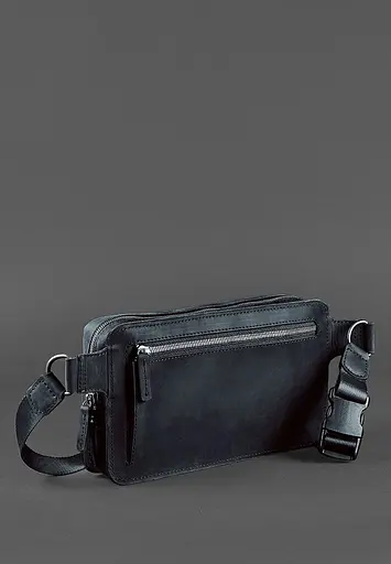 Шкіряна поясна сумка Dropbag Maxi синя Crazy Horse - фото 5