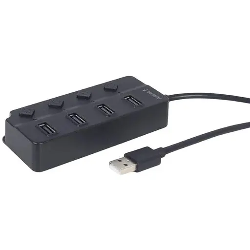 Хаб Usb Gembird UHB-U2P4P-01, черный, Usb 2.0 - 4xUsb 2.0, кабель 80 см, кнопка выключения для каждого порта - фото 1