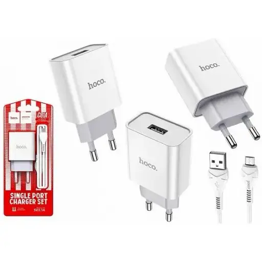 Зарядний пристрій Hoco 2в1 C81A Micro 1 USB 2.1A - фото 1