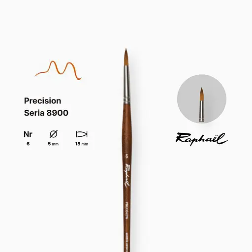 Кисть синтетика круглая Raphael Precision, №6, для акрила и масла, длинная ручка - фото 2