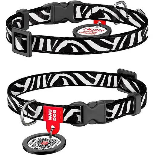 Нашийник для собак нейлоновий Waudog Nylon з QR адресником Зебра пластиковий фастекс XS Ш 10 мм - фото 1