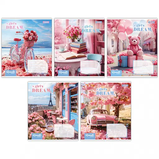 Зошити учнівські 36 аркушів лінія 1В Girls dream, 15 шт. в упаковці