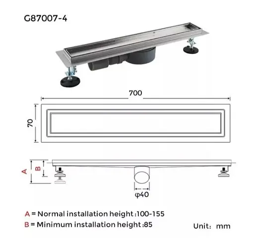 Душевой трап под плитку Gappo 70х700 мм, нержавеющая сталь G87007-4. - фото 9