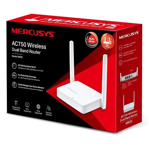 Роутер Mercusys MR20 Wi-Fi 802.11ас, 750Mb, 2 LAN 10/100Mb, режим точки доступу, швидке налаштування безпеки - фото 3