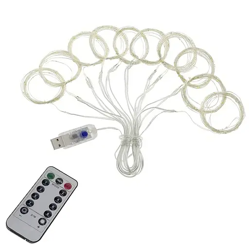 Гірлянда штора Sun Lamp крапля роси 3х3 м 300 LED з пультом та USB живленням - фото 3
