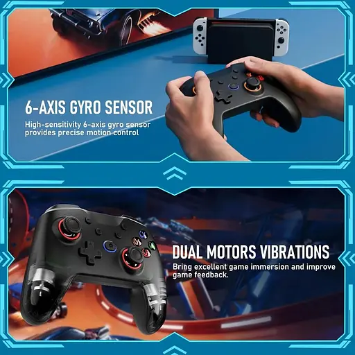 Контроллер Bluetooth Switch Pro для Switch/Lite/OLED с джойстиком Hall Effect, Cool RGB Ligh контроллер переключателя обновления Diswoe - фото 4