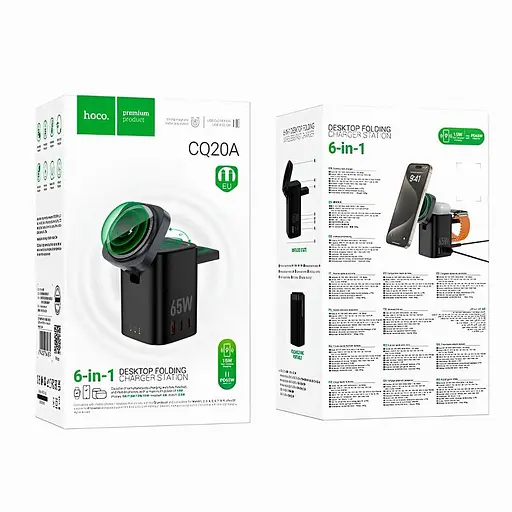 Настольное зарядное устройство Hoco CQ20A Clever PD65W 6 в 1 беспроводное EU - фото 6