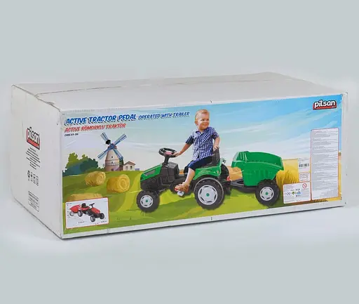 Трактор педальный с прицепом 07-316 GREEN клаксон на руле, в коробке - фото 2