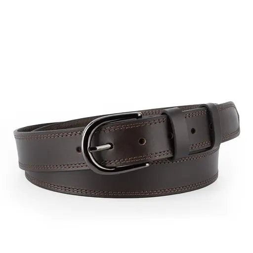 Ремень женский кожаный под джинсы SF-3554 темно-коричневый  прошитый (130 см) - фото 1