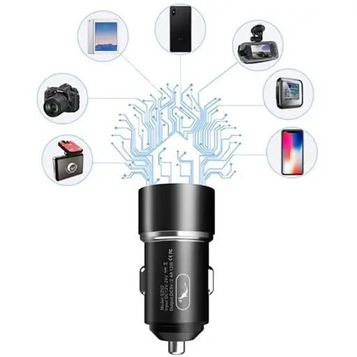 Автомобільний зарядний пристрій Sky Dolphin SZ02L AluMinium (2USB, 2.4A) Black (AZP-000071) + кабель Lightning - фото 3