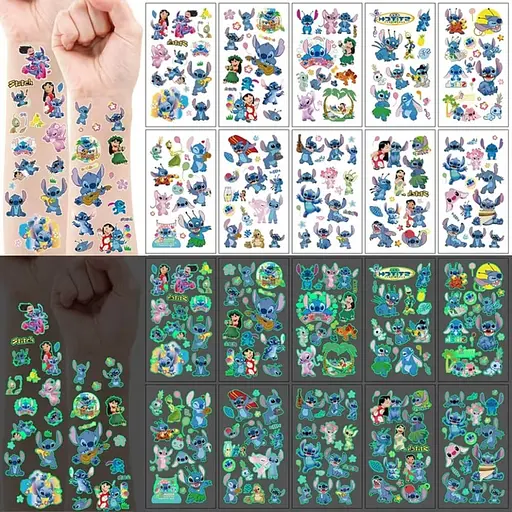 Набор временных татуировок "Стич" Fresh Tattoo stich-glow-tattoo-10 светятся, 10 листов 12х7 см - фото 3