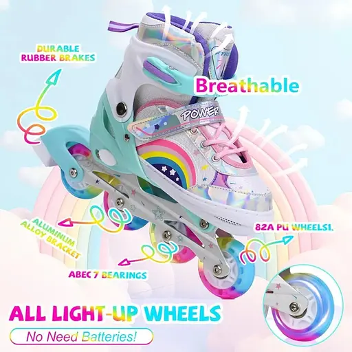 Регульовані дитячі роликові ковзани FYHART для дівчаток, початківців, маленьких дітей розмір С - фото 2