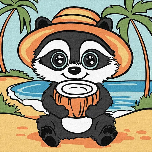 Набор для росписи по номерам для детей 5+ Енот и кокос, Ideyka, 25x25 см, КНО1242