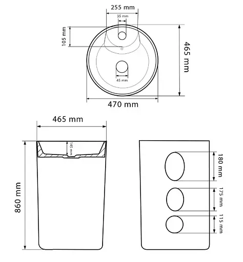 Умивальник підлоговий VBI Bolonia M black marble VBI-019026, Чорний матовий - фото 4