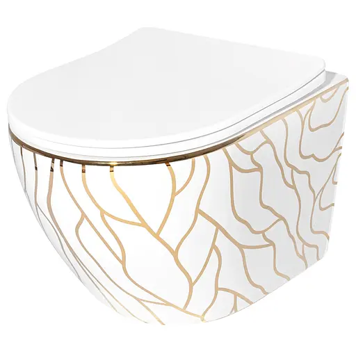 Подвесной унитаз Rea Carlos flat wave gold белый REA-C8767, Белый - фото 1