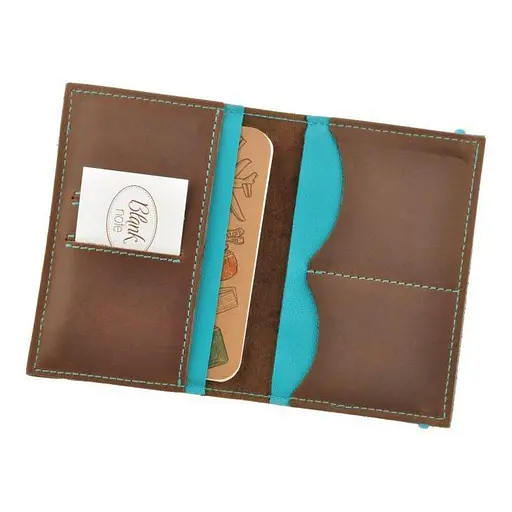 Кожаная обложка для паспорта 2.0 темно-коричневая с бирюзовым. - фото 8