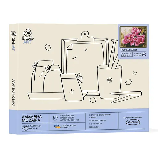Набір з алмазною мозаїкою "Рожеві квіти", 40*50 см, IDEA2-CK569 - фото 2