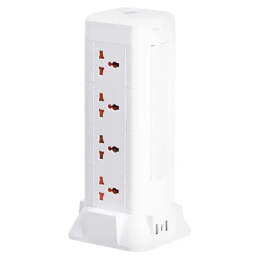 Мережевий фільтр-подовжувач Yiwu HP-5-9MF TOWER B24 2,8 м 12 розеток 3USB + 1PD LED-лампа білий 