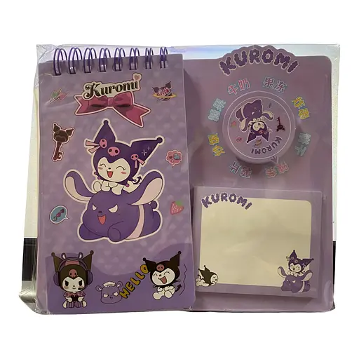 Детский блокнот Куроми с наклейками, стикерами для записей и держателем для ручки фиолетовый (25-SS197)