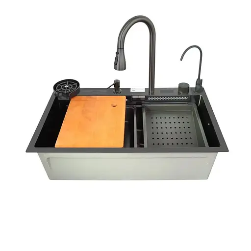 Кухонна мийка із вбудованим змішувачем Zerix ZH7546-SET-07 Decor Nano-Black ZX5683, Графит - фото 1