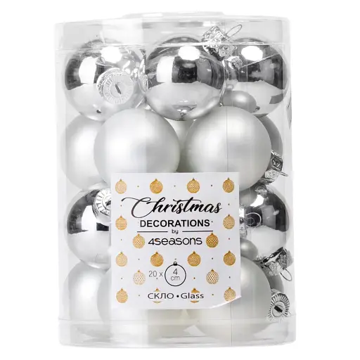 Набір скляних ялинкових куль Elisey Чарівний Сезон (4 см * 20 шт, срібний мікс)