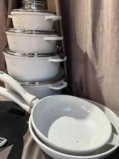 Набор кухонной посуды Edenberg EB-8185 литой алюминий 21 предмет с трехслойным мраморным покрытием Бежевый - фото 7