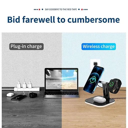 Бездротова зарядна підставка 3-in-1 LED Magnetic wireless charger JYD-WC101 чорна - фото 6