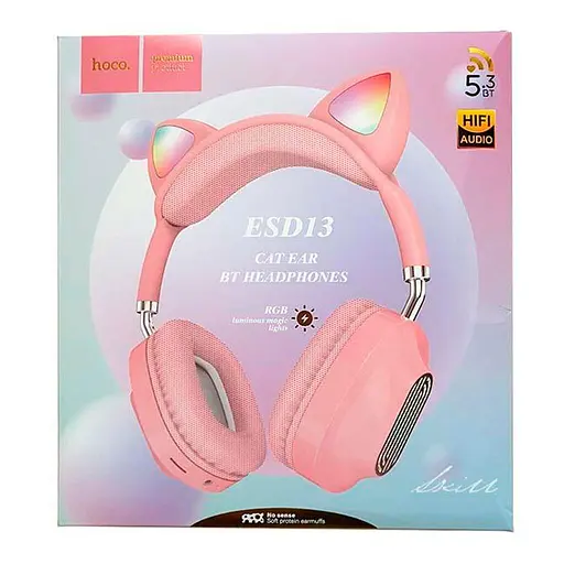 Навушники бездротові Hoco ESD13 Skill cat ear котячі вушка рожеві - фото 5
