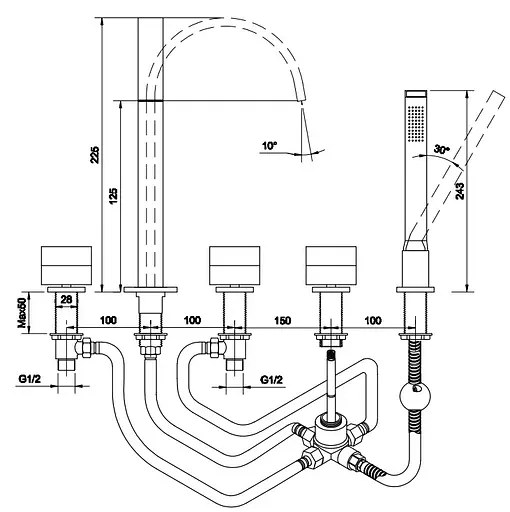 Смеситель на борт ванны Kohlman Axis chrome QB262N Хром - фото 3