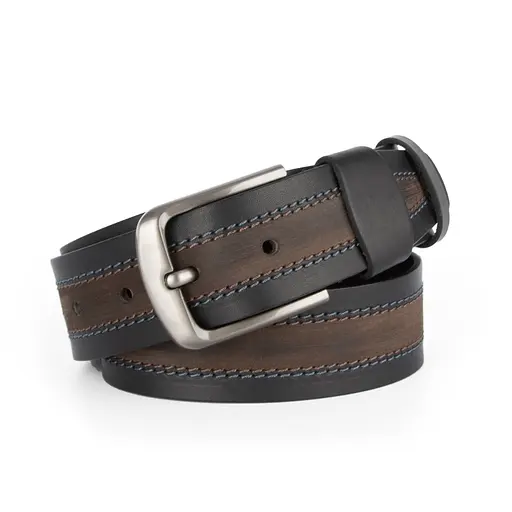 Ремінь чоловічий шкіряний зі строчкою коричневий SF-403 (125 см) - фото 1