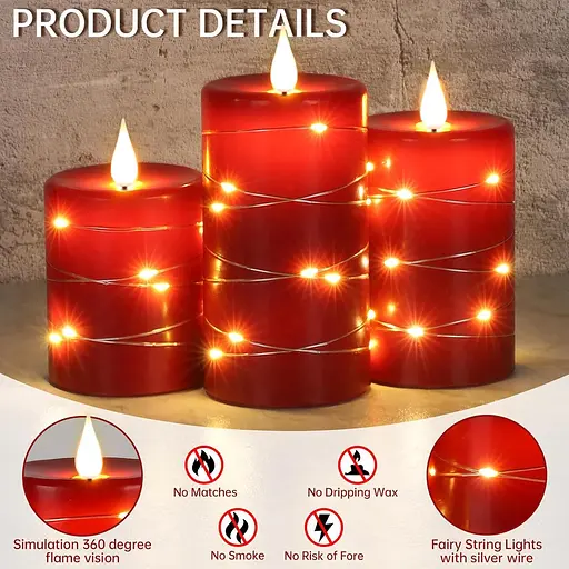 Безполум'яні свічки Fairy String Lights кут огляду 360° із зірковими гірляндами 3 шт. - фото 2