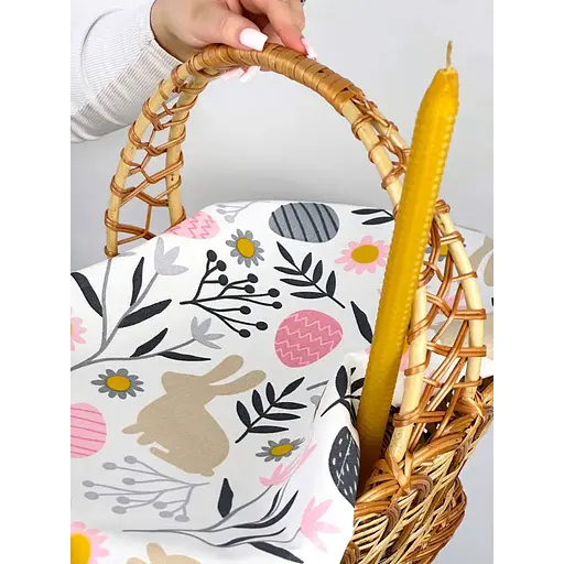 Комплект Великодній кошик Галичина коричнева зі лляним рушником 70х30 см Пасхальні зайчики сірий і свічка - фото 5