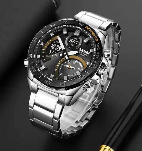 Мужские часы Skmei 1889 на браслете (Серебристые с черным циферблатом) - фото 4