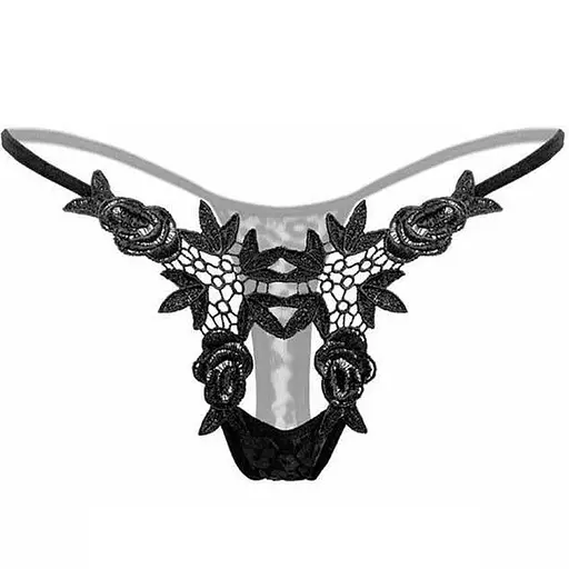 Трусики жіночі стрінги з квітковим принтом та пікантним вирізом S/M чорні