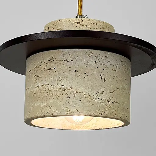 Світильник із підвісним травертиновим корпусом та дерев'яною фурнітурою Ø21х15 см | Line F | Арт. SC12/1 - фото 5