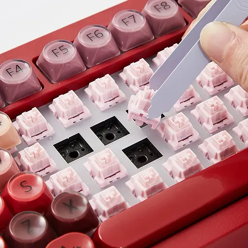 Игровая механическая проводная клавиатура Veekos K75 / Frost Pink Switch / Hot-Swap / Red - фото 3