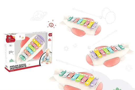 Игрушечный ксилофон 668-156-1 «Самолёт» - с ударными палочками, в подарочной коробке, розовый - фото 2
