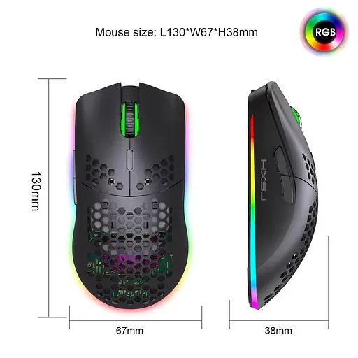 Компьютерная мышь HYSJ Т66 беспроводная с аккумулятором и подсветкой 2,4G Black - фото 9