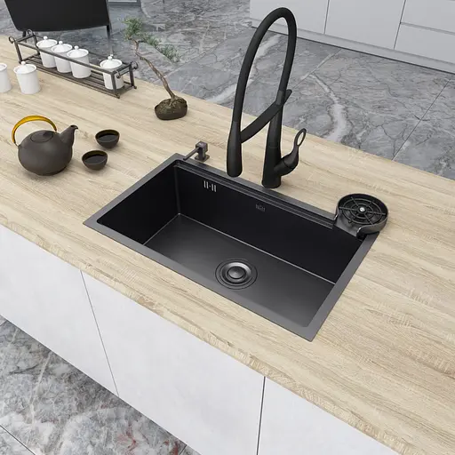 Кухонна мийка чорна врізна з PVD покриттям багатофункціональна Nett NB-7042, Чорний - фото 5