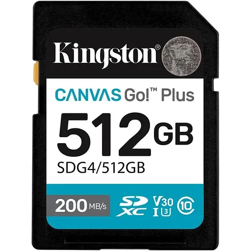 Карта памяти Kingston SDXC, 512Gb Canvas Go! Plus, Сlass10 UHS-I U3 V30, до 200/160 МБ/с (SDG4/512GB) - фото 1