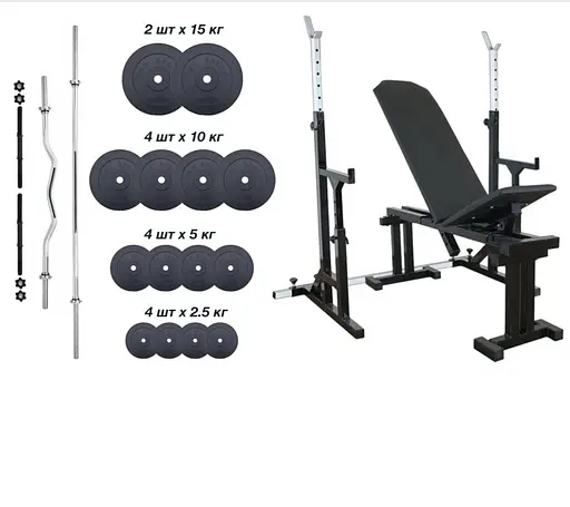 Лава для жиму RN-Sport UM 0100 стійки для присідань 100 кг дисків та 4 грифи