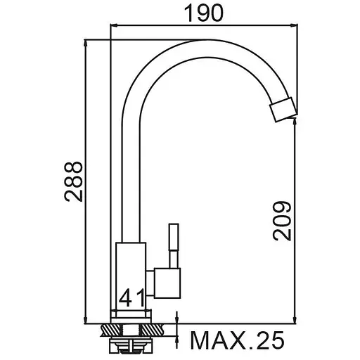 Монокран для раковини поворотний вилив нержавіюча сталь Wezer EKO14A-14 Нержавіюча сталь - фото 5