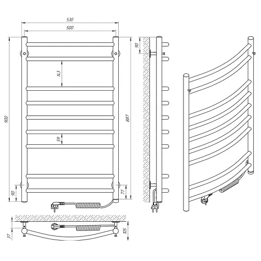 Електрична рушникосушарка Laris Класік П9 500x900 Е сенсор S3 права 73207730, Хром, Праве, Електронний - фото 6